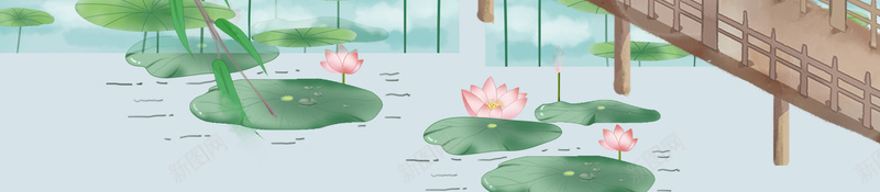 手绘古风亭台背景图psd设计背景_88icon https://88icon.com 亭子 古风韵味 柳条 背景图 荷叶 荷花 蜻蜓 长廊