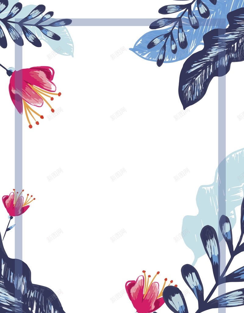 矢量水彩手绘花叶蓝色背景ai设计背景_88icon https://88icon.com 婚庆 小清新 手绘 文艺 树叶 水彩 矢量 简约 背景 花朵 蓝色 边框 迎宾牌 邀请函 矢量图
