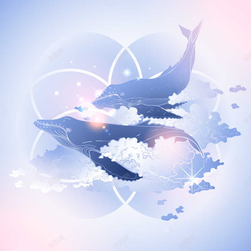 蓝色梦幻鲸鱼背景矢量图ai设计背景_88icon https://88icon.com 卡通 手绘 梦幻 海报 童趣 背景 蓝色 鲸鱼 矢量图