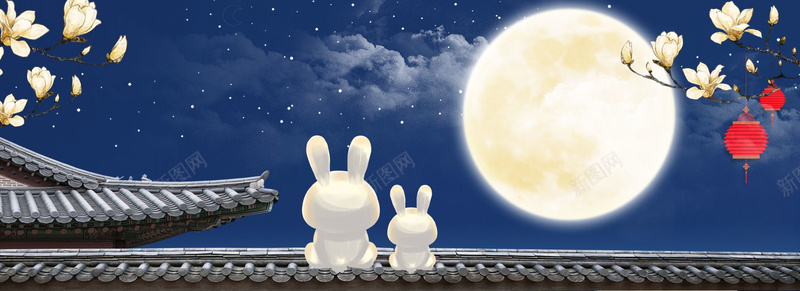 中秋节夜色月亮玉兔背景背景
