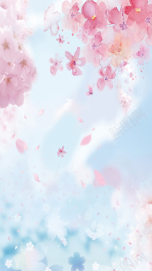 粉色樱花蓝天手绘彩绘背景背景