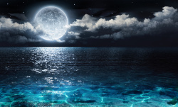 月亮海夜晚优美风景背景高清图片