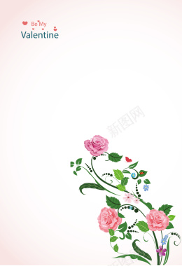 情人节粉色玫瑰花植物手绘插画海报背景矢量图背景