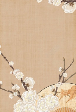 古典花朵折扇海报背景模板背景