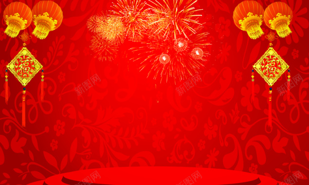 中国风大红灯笼新春红色背景背景