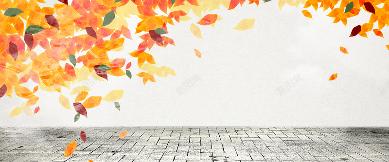 秋季手绘漂浮红叶背景背景