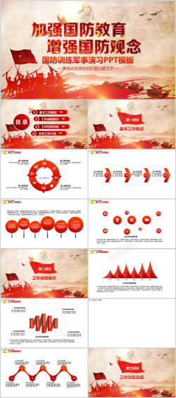 员工模板大气军事国防教育国防军事演习通用PPT模板