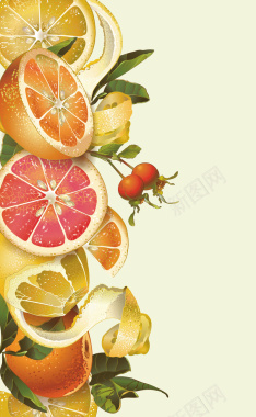 清新水果元素夏季果汁海报背景矢量图背景