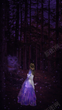 森林很神秘公主与猫背景