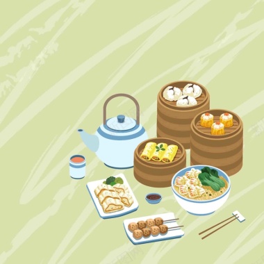 手绘矢量旅游香港美食点心早茶海报背景背景