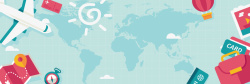 淘宝旅游背景蓝色卡通时尚包地图飞机太阳热气球国庆高清图片