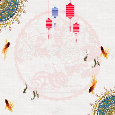 中国风鲤鱼国画主图背景