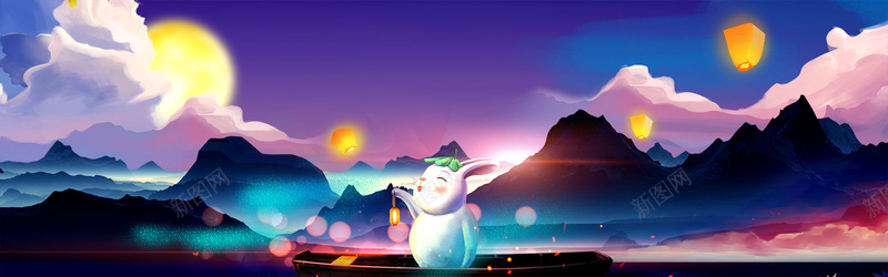 传统节日中秋节月兔banner背景背景