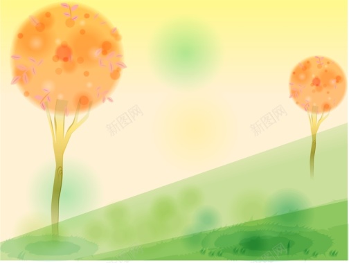 橙色手绘树木背景背景