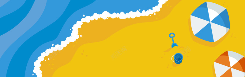 卡通沙滩背景图矢量图ai设计背景_88icon https://88icon.com ai 伞 卡通 可爱 夏天 手绘 海 海滩 矢量 童趣 蓝色 黄色 矢量图