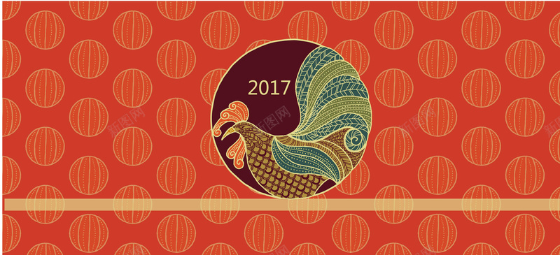 雄鸡新年扁平中国风彩色背景矢量图背景