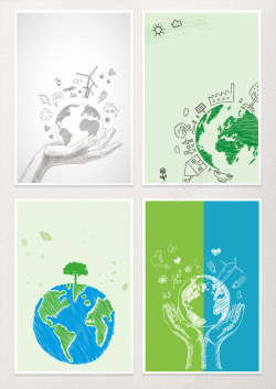 热爱绿色矢量手绘涂鸦风格爱护地球背景高清图片