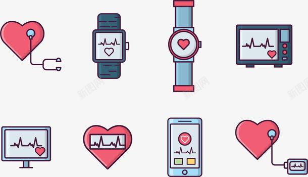 医疗仪器卡通可爱健康心跳检测设备图标图标