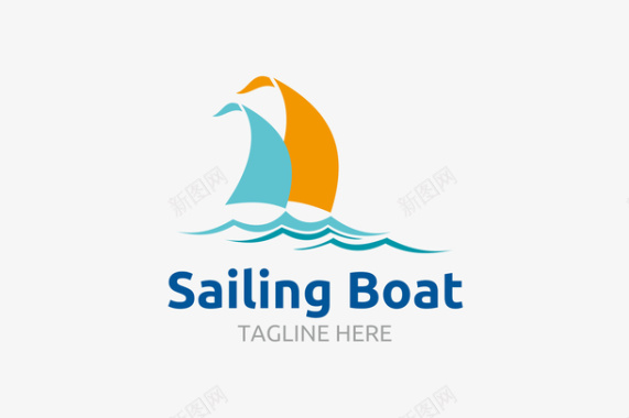 海浪帆船的可爱logo矢量图图标图标