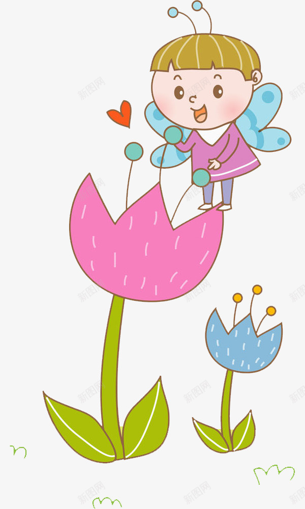 看花朵的女孩png免抠素材_88icon https://88icon.com 卡通手绘 女孩 学生 孩子 水彩 爱心 翅膀 花卉 花朵 蓝色