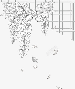 手绘装饰线描花卉植物图案矢量图素材