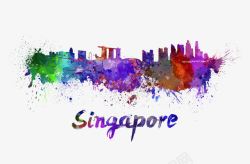 水彩城市新加坡素材