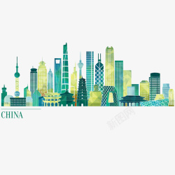 手绘高楼中国建筑手绘矢量图高清图片