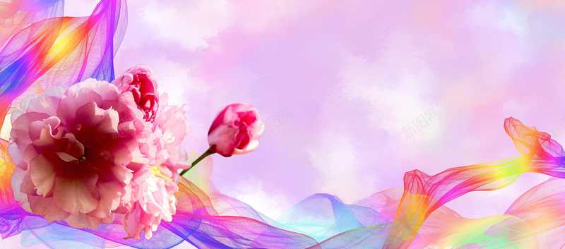 彩色飘丝带的花背景