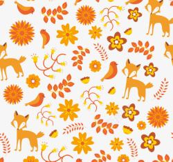 麦子边框彩色狐狸和树叶无缝背景高清图片
