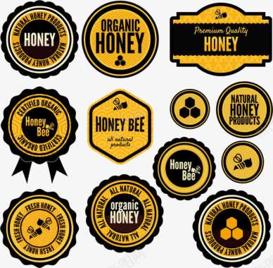 金色花纹装饰蜂蜜标签图标图标