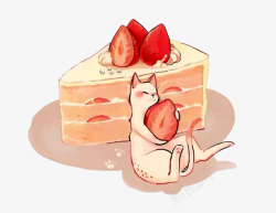 猫咪趴着图卡通偷吃蛋糕的小可爱高清图片