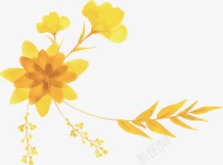 手绘黄色花束标题框素材