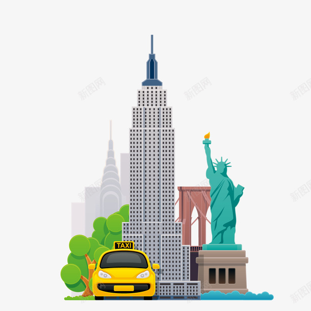 一些纽约的著名景点png免抠素材_88icon https://88icon.com 地标建筑 建筑 景点 的士 纽约 美国 自由女神 风景 黄色