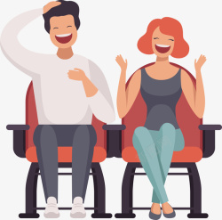 两个看电影大笑的情侣矢量图素材