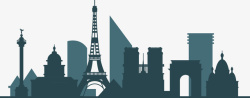 出国亲子游海报巴黎城市建筑剪影高清图片