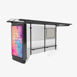 彩色墙画玻璃透明公交车站台素材
