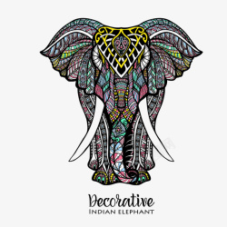 手绘彩色的大象动物矢量图素材