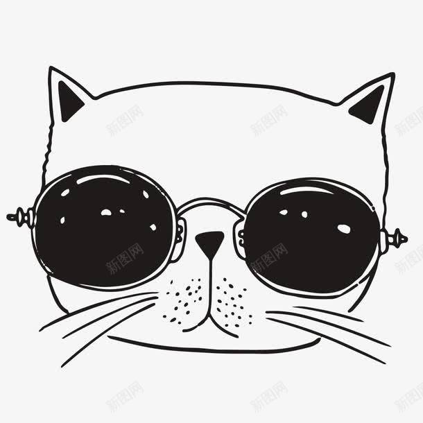 戴眼镜的猫咪png免抠素材_88icon https://88icon.com png图形 png装饰 手绘 猫咪 眼睛 装饰 黑色