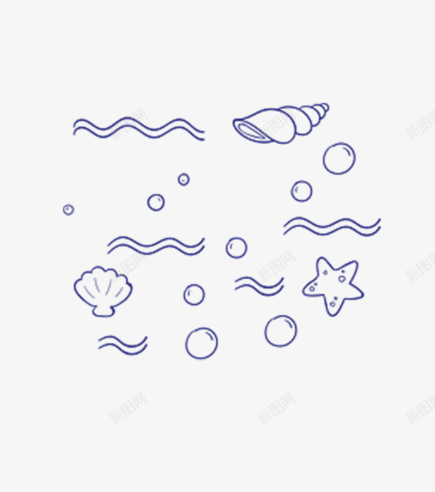 海星海螺png免抠素材_88icon https://88icon.com 卡通 图案 手绘 海星 海螺 简笔 线条 蓝色