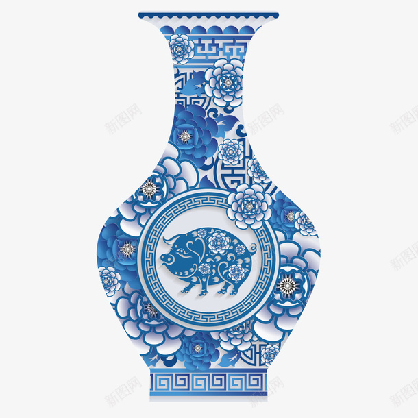 蓝色青花瓷花瓶元素矢量图ai免抠素材_88icon https://88icon.com 2019 创意 猪年 纹理 花瓶 蓝色 质感 青花瓷 矢量图