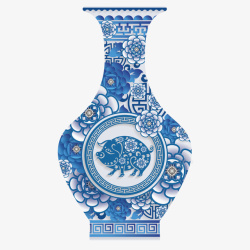 蓝色青花瓷花瓶元素矢量图素材