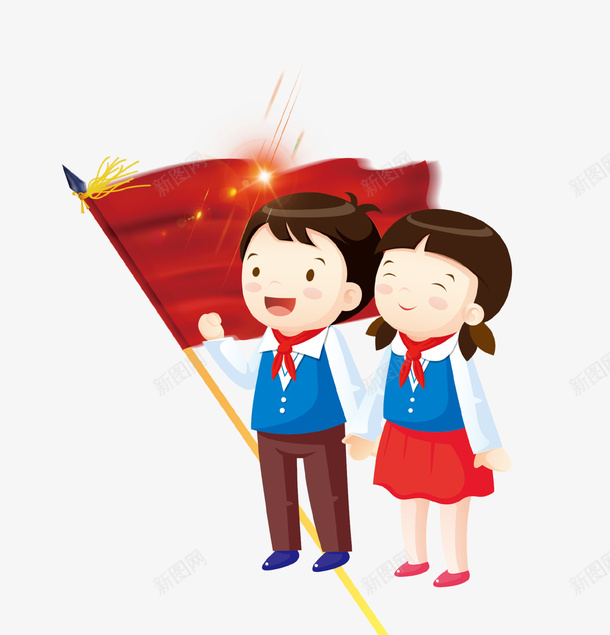 手绘高兴的小男孩图png免抠素材_88icon https://88icon.com 卡通手绘 可爱 女孩 学生 水彩 男孩 红旗 红色