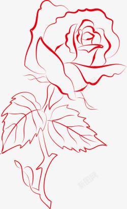线描叶子背景盛开的红色玫瑰花高清图片