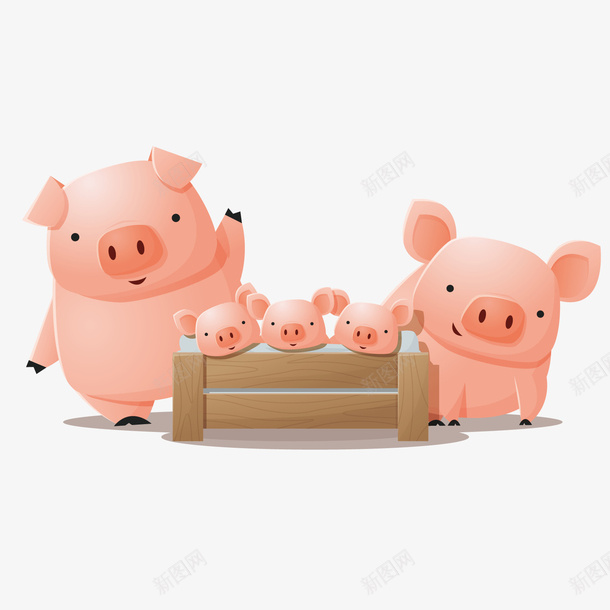 粉色可爱小猪一家矢量图ai免抠素材_88icon https://88icon.com 卡通 可爱 小猪 手绘 浅色 猪崽 猪崽子 猪棚 矢量图 粉红色