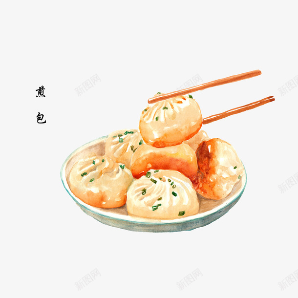 卡通彩绘美食早点煎包png免抠素材_88icon https://88icon.com 夹起煎包的筷子 手绘煎包 早茶点心 美食彩绘