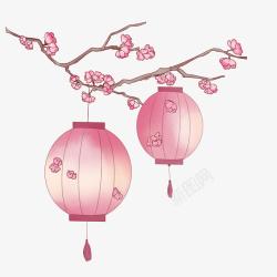 粉色树枝灯笼素材
