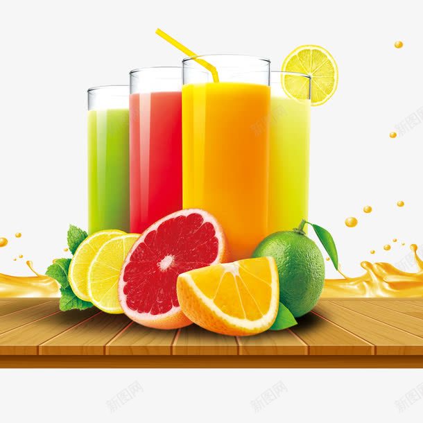创意果汁元素png免抠素材_88icon https://88icon.com 健康 创意果汁 展台 彩色 木板 水果 美食