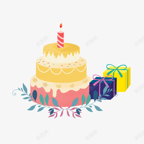 生日蛋糕和礼物以及蜡烛png免抠素材_88icon https://88icon.com 定制蛋糕卡通 生日蛋糕 生日蛋糕图片免费下载 礼物 花纹 蜡烛 鼠