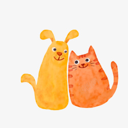 水彩绘面包彩绘猫和狗朋友高清图片