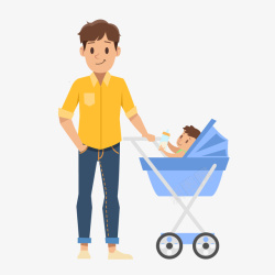 扁平化轮毂一个父亲推着婴儿车矢量图高清图片